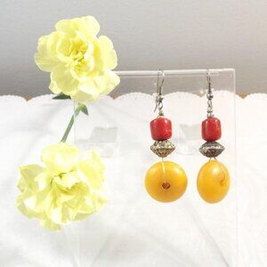 Elegant Red and Yellow Beaded Earrings